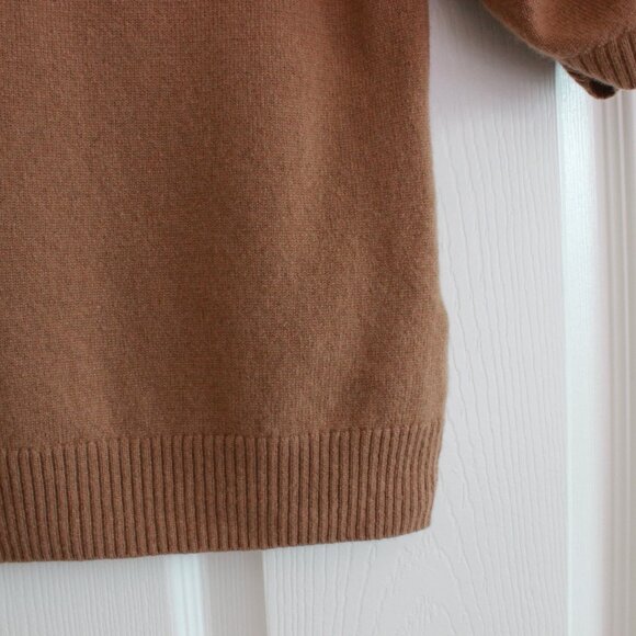 By Anthropologie Wool Cashmere Puff-Sleeve Mock-Neck Sweater in Honey Brown - Picture 14 of 14